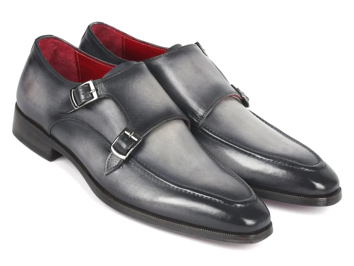Paul Parkman Men's Leather Double Monkstrap Shoes in Gray