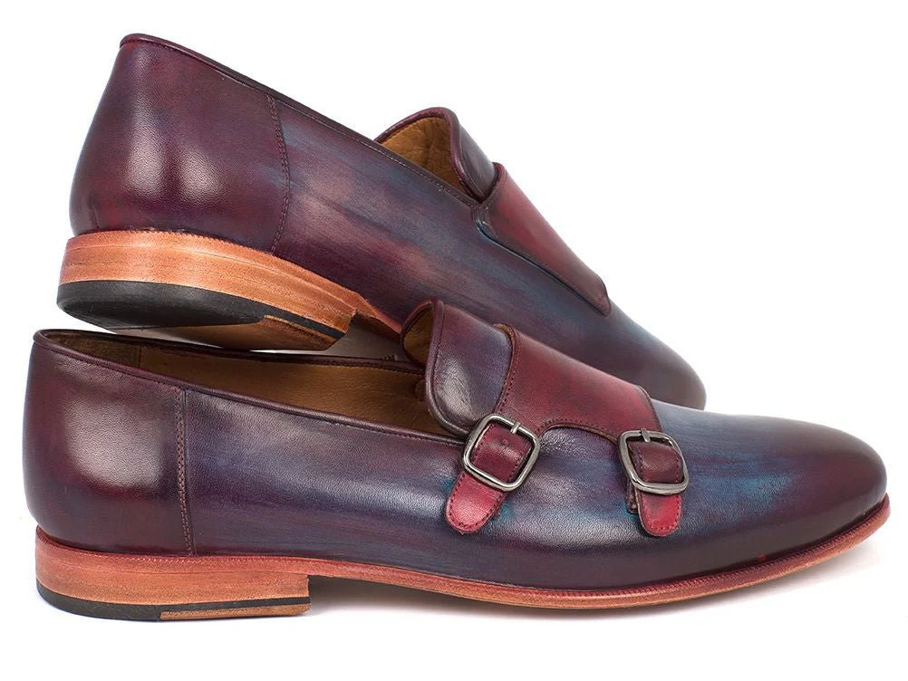 Paul Parkman Men's Leather Double Monkstraps in Bordeaux and Navy - Image 4