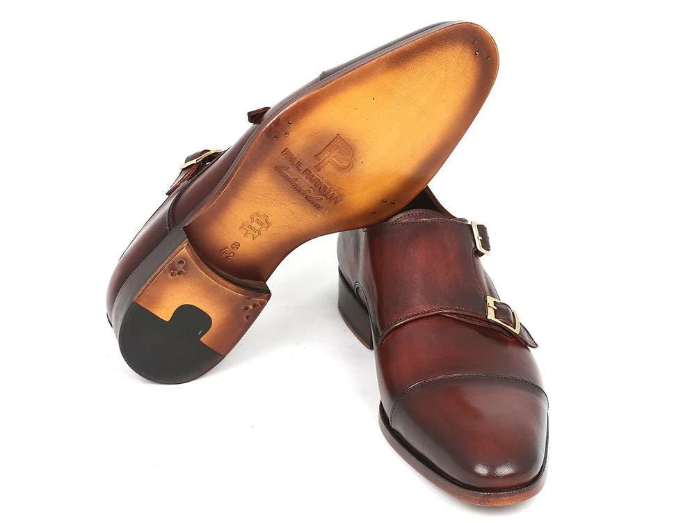 Paul Parkman Men's Leather Double Monkstraps in Brown - Image 2
