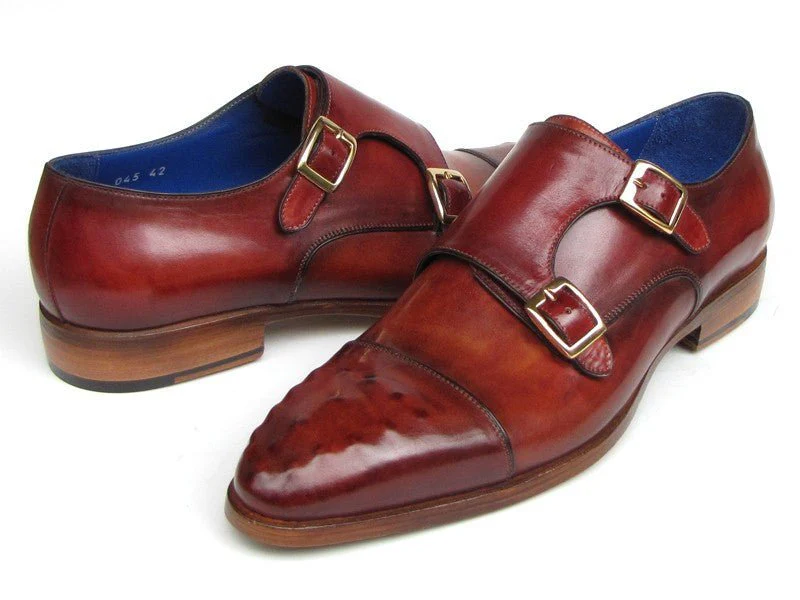 Paul Parkman Men's Leather Double Monkstraps in Burgundy - Image 2