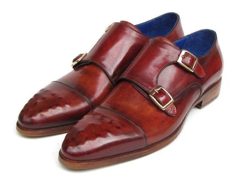 Paul Parkman Men's Leather Double Monkstraps in Burgundy - Image 5