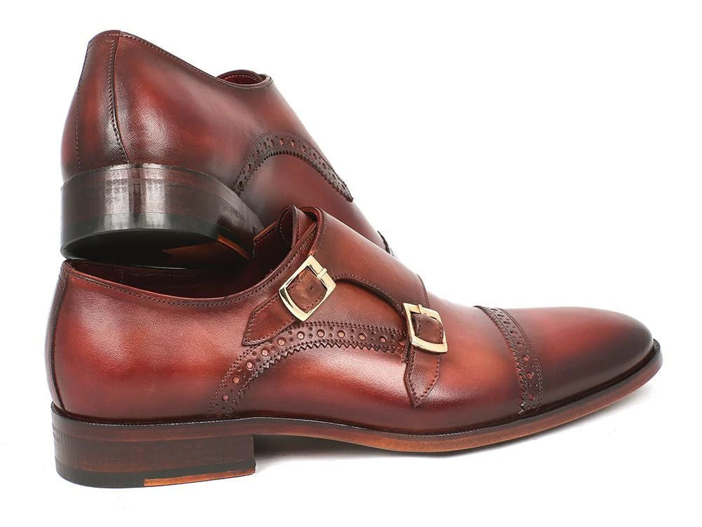 Paul Parkman Men's Leather Double Monkstraps in Camel and Light Brown - Image 4