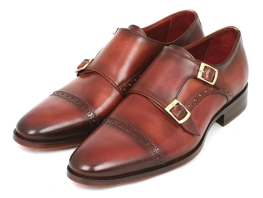 Paul Parkman Men's Leather Double Monkstraps in Camel and Light Brown - Image 6