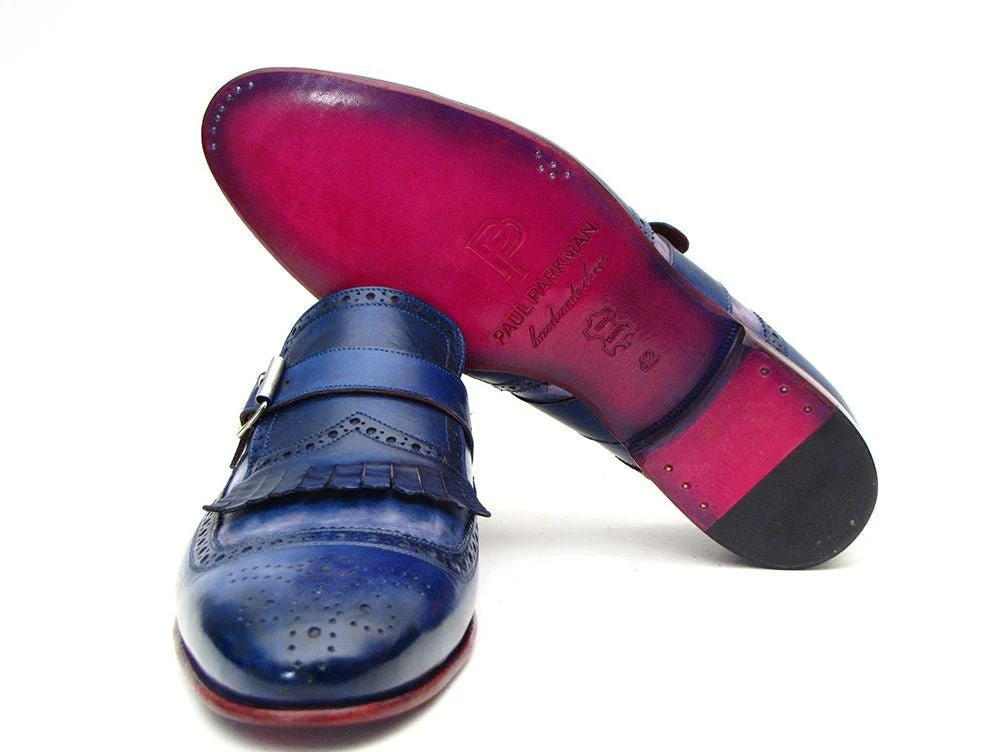 Paul Parkman Men's Leather Kiltie Monkstraps in Dual Tone Blue - Image 2