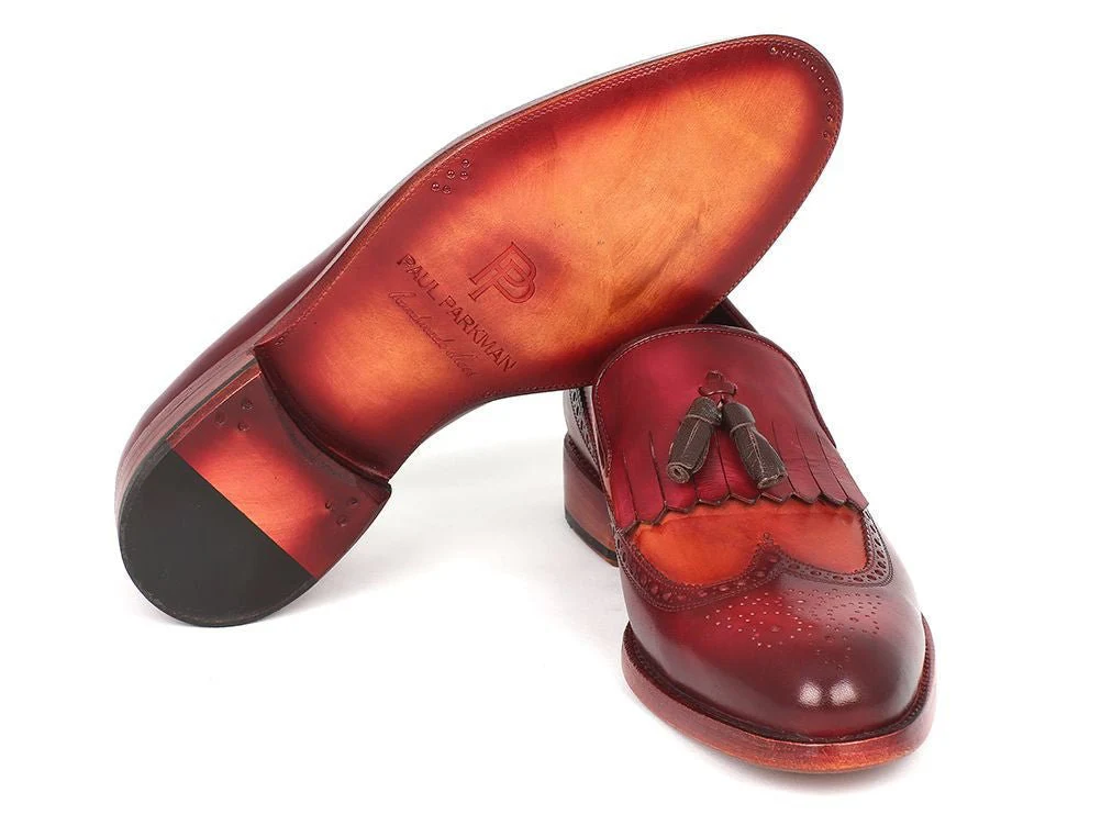 Paul Parkman Men's Leather Kiltie Tassel Loafers in Tobacco and Bordeaux - Image 3