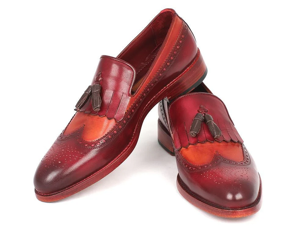 Paul Parkman Men's Leather Kiltie Tassel Loafers in Tobacco and Bordeaux - Image 5