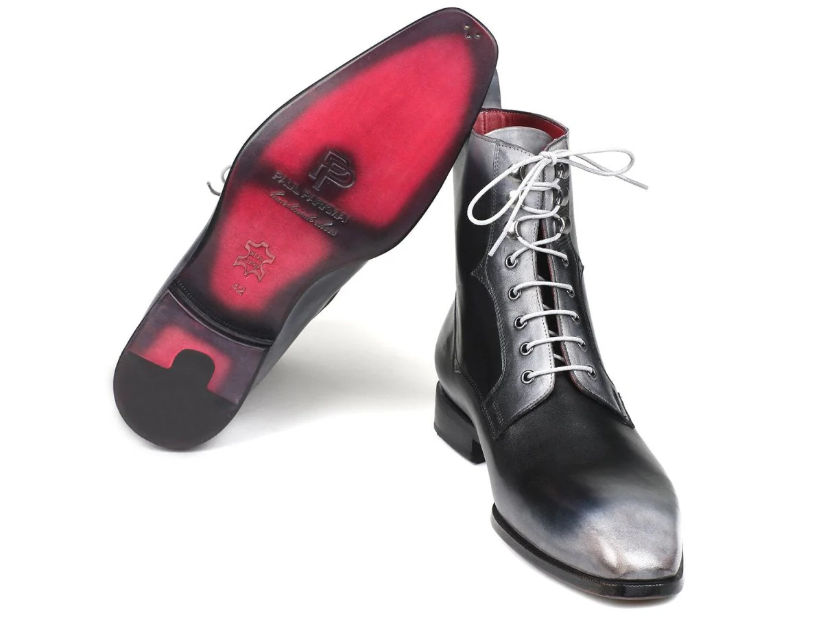 Paul Parkman Men's Leather Lace-Up Boots in Gray Burnished - Image 3