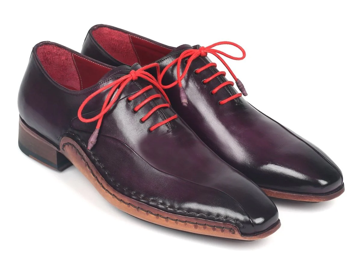 Paul Parkman Men's Leather Oxfords Side Hand-Sewn in Purple