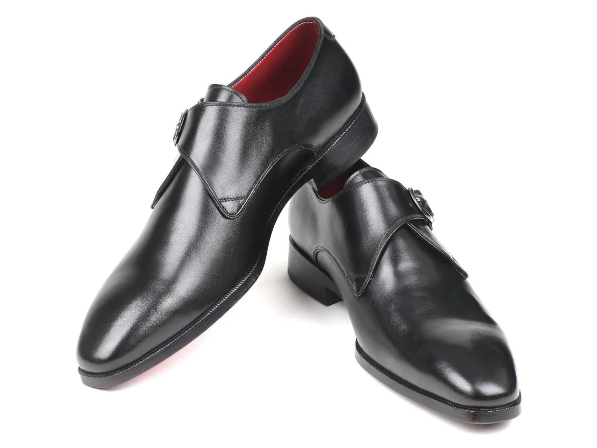 Paul Parkman Men's Leather Single Monkstraps in Black - Image 4