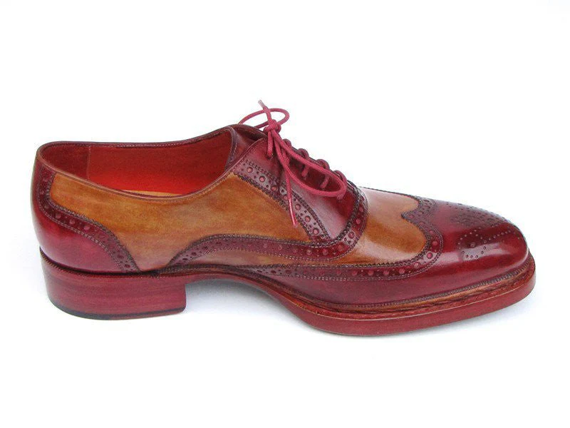 Paul Parkman Men's Leather Wingtip Brogues in Camel and Bordeaux - Image 5