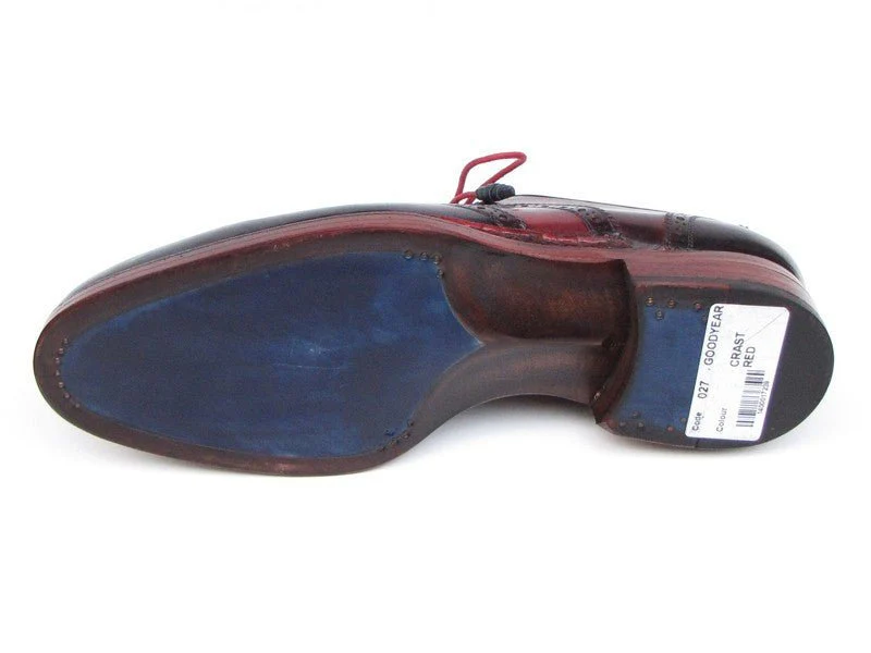 Paul Parkman Men's Leather Wingtip Brogues in Navy and Red - Image 2