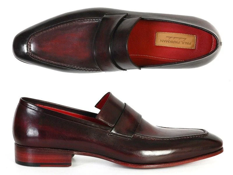 Paul Parkman Men's Loafer Purple and Black Hand-Painted Leather Upper with Leather Sole (ID#093-RP-BLK)