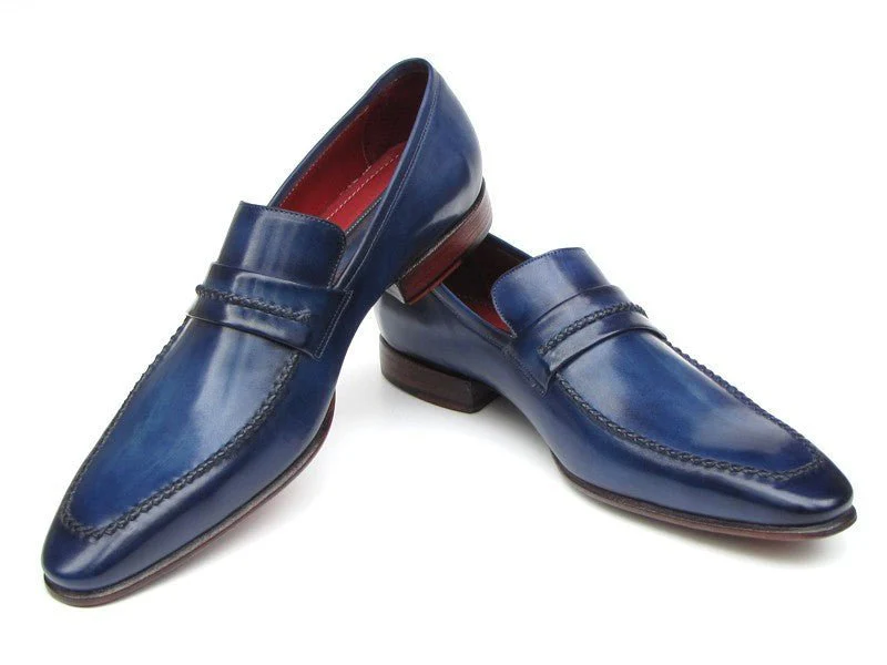 Paul Parkman Men's Loafer Shoes Navy Leather Upper and Leather Sole (ID#068-BLU) - Image 2