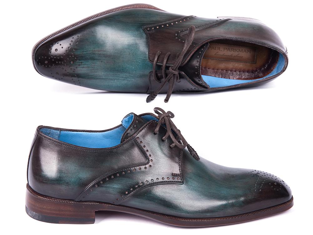 Paul Parkman Men's Medallion Toe Derby Shoes in Turquoise and Brown - Image 2