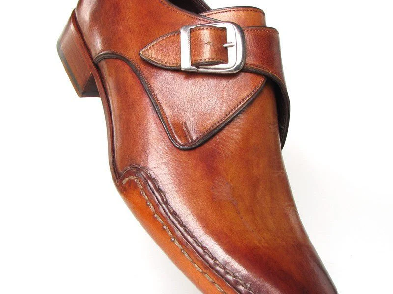 Paul Parkman Men's Monkstrap Shoes Side Handsewn Twisted Leather Sole Tobacco (ID#24Y56) - Image 3