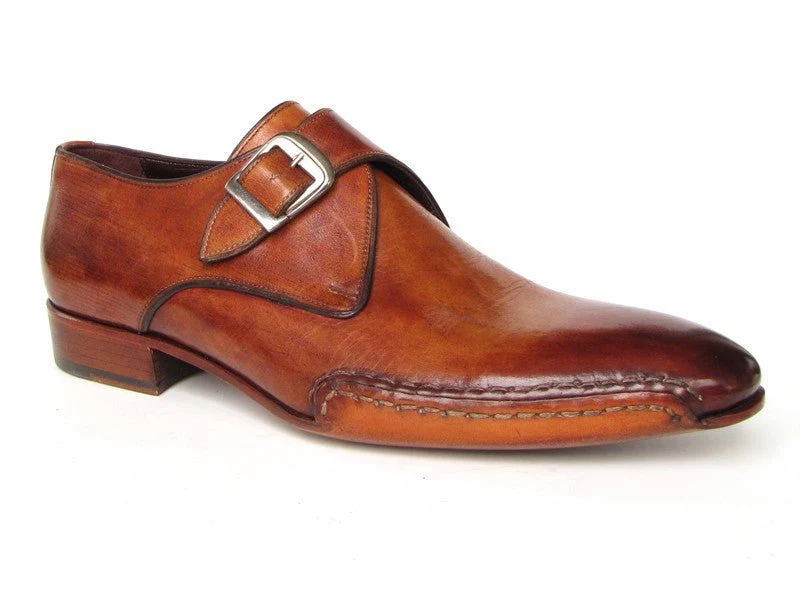 Paul Parkman Men's Monkstrap Shoes Side Handsewn Twisted Leather Sole Tobacco (ID#24Y56) - Image 5