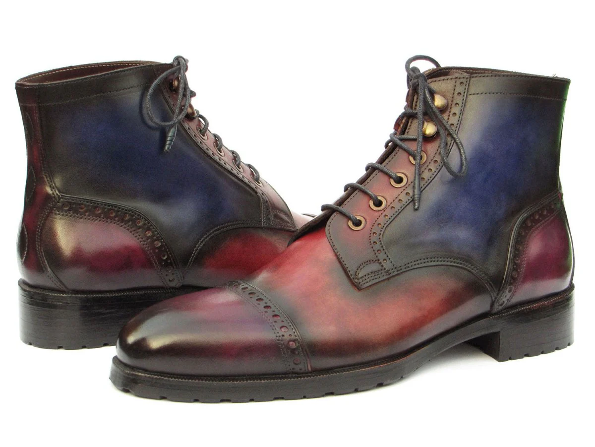Paul Parkman Men's Multicolor Hand-Painted Cap Toe Boots - Image 2