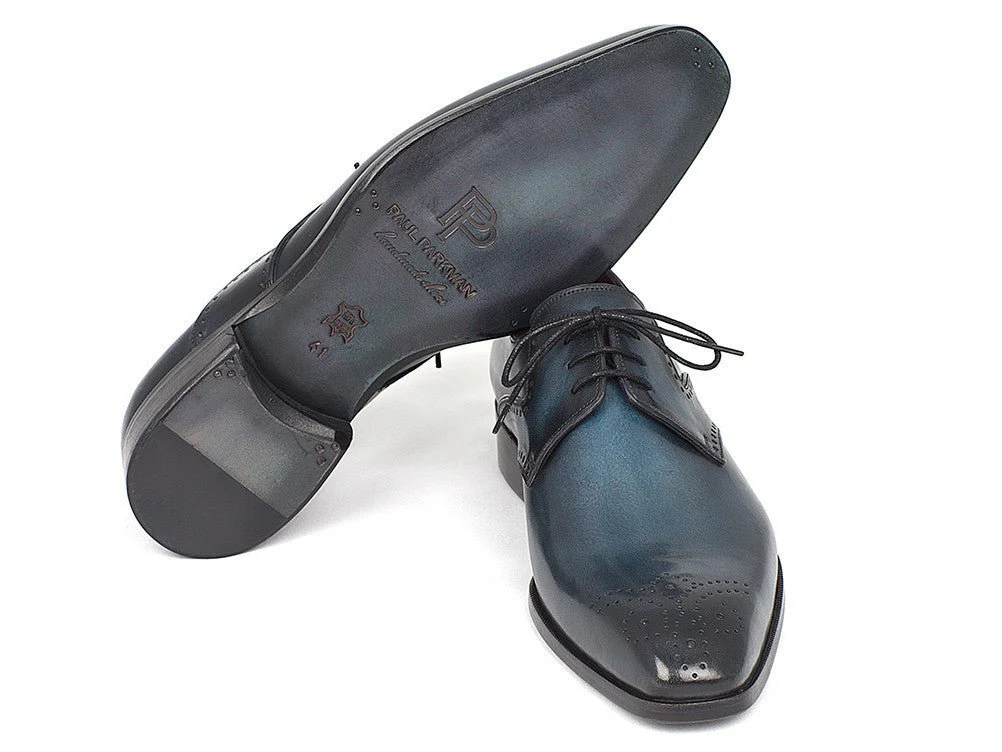 Paul Parkman Men's Navy and Blue Medallion Toe Derby Shoes (ID#6584-NAVY) - Image 3