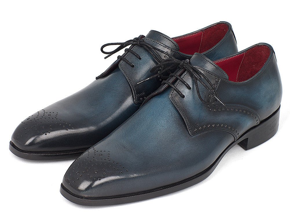Paul Parkman Men's Navy and Blue Medallion Toe Derby Shoes (ID#6584-NAVY) - Image 5