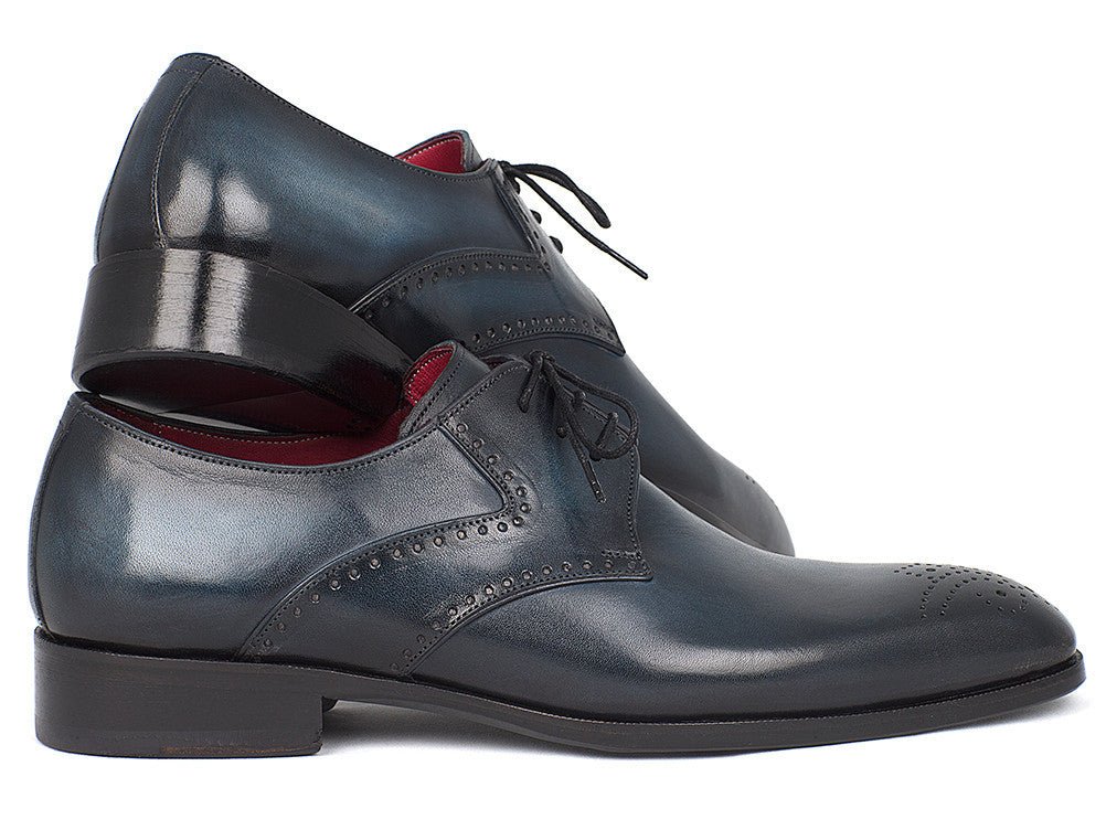 Paul Parkman Men's Navy and Blue Medallion Toe Derby Shoes (ID#6584-NAVY) - Image 6
