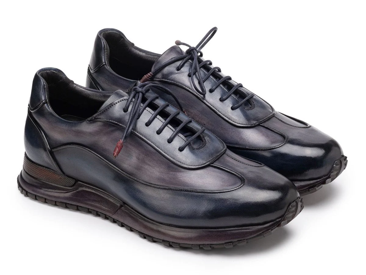 Paul Parkman Men's Navy and Gray Patina Leather Sneakers (ID#LS406GNV)