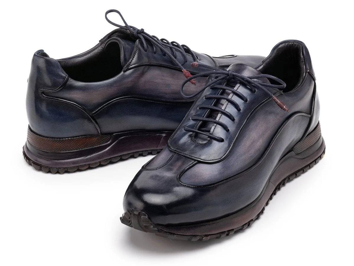 Paul Parkman Men's Navy and Gray Patina Leather Sneakers (ID#LS406GNV) - Image 4
