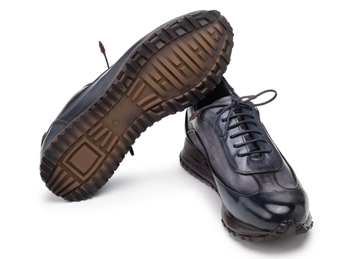 Paul Parkman Men's Navy and Gray Patina Leather Sneakers (ID#LS406GNV) - Image 5
