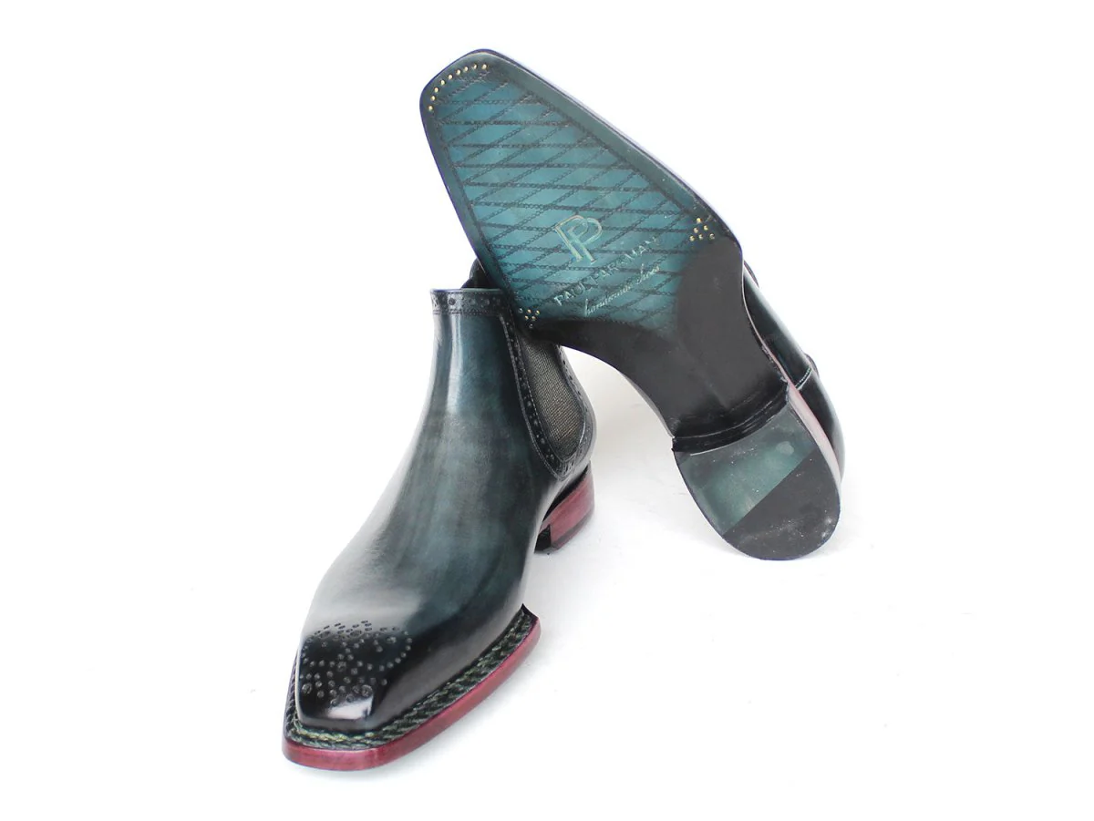Paul Parkman Men's Norwegian Welted Burnished Leather Chelsea Boots in Blue - Image 4