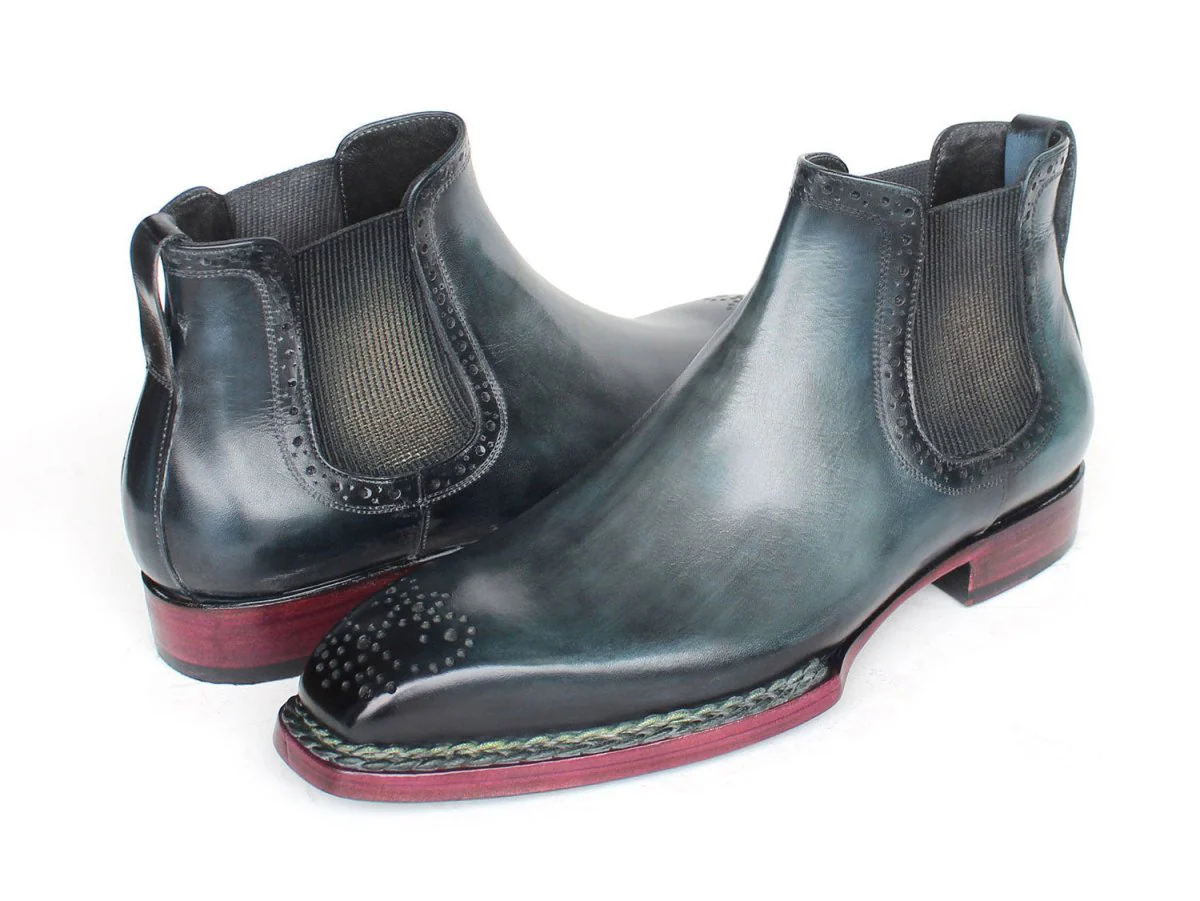 Paul Parkman Men's Norwegian Welted Burnished Leather Chelsea Boots in Blue - Image 5