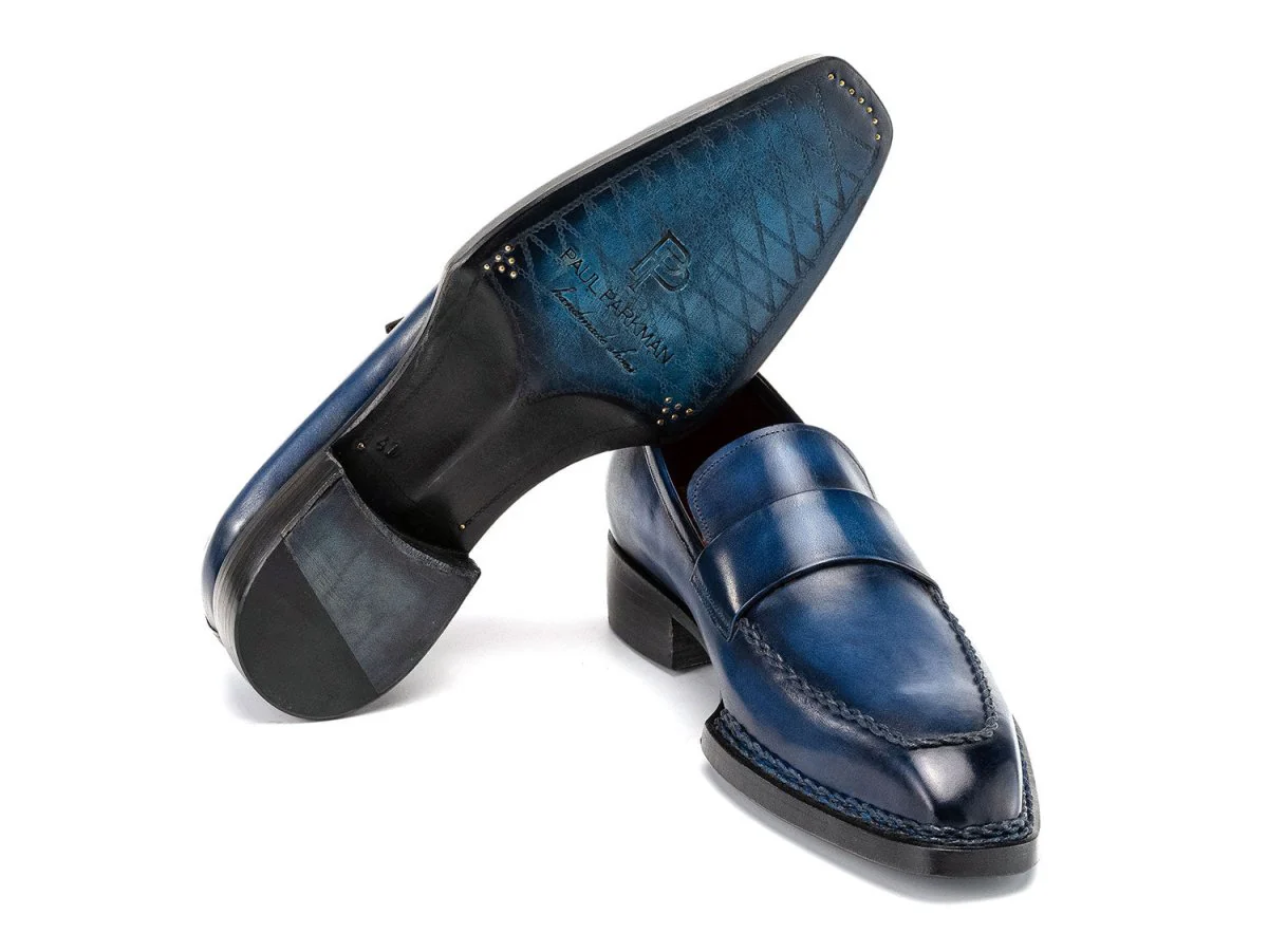 Paul Parkman Men's Norwegian Welted Loafers in Blue Patina - Image 3