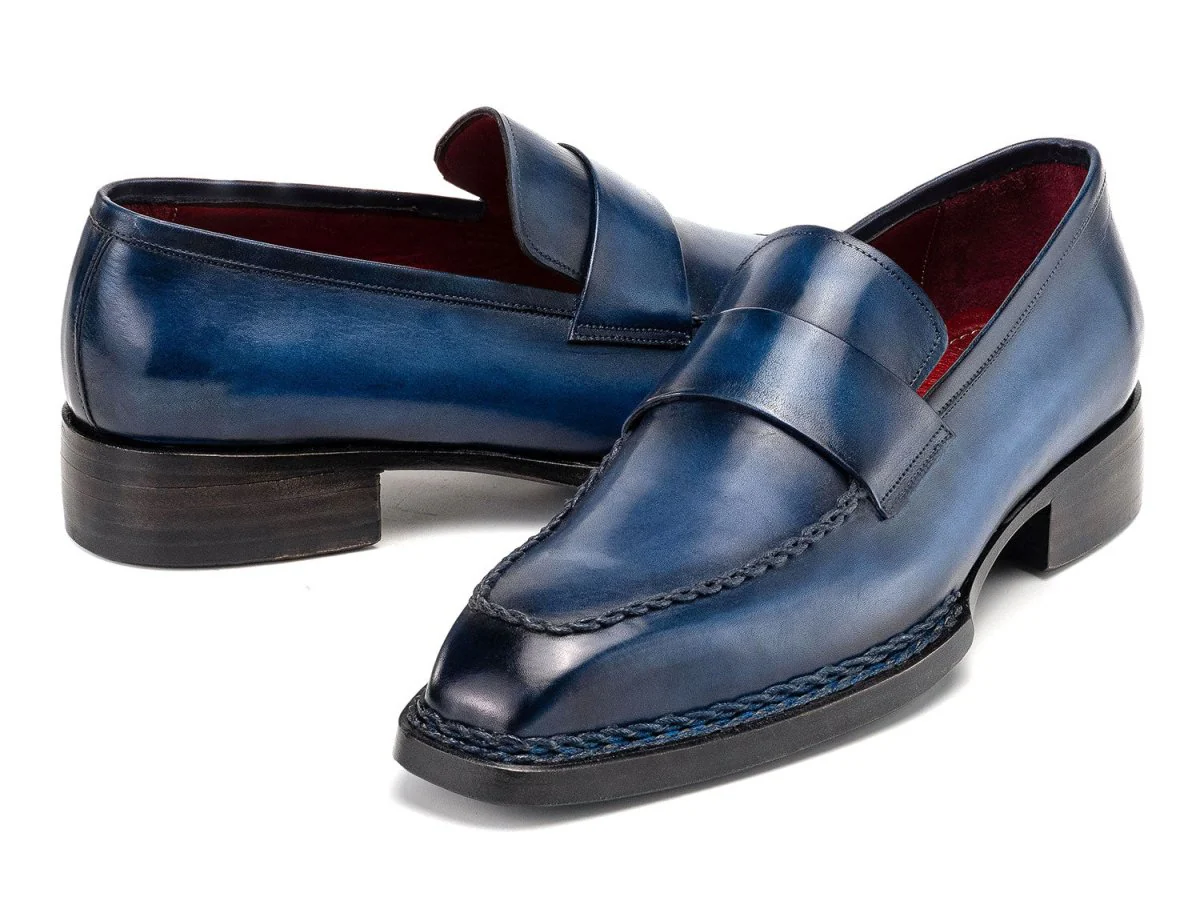 Paul Parkman Men's Norwegian Welted Loafers in Blue Patina - Image 4