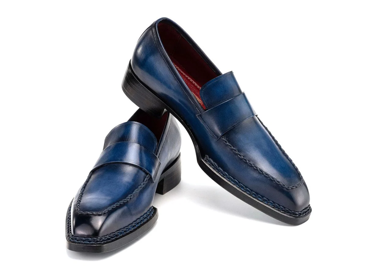 Paul Parkman Men's Norwegian Welted Loafers in Blue Patina - Image 5