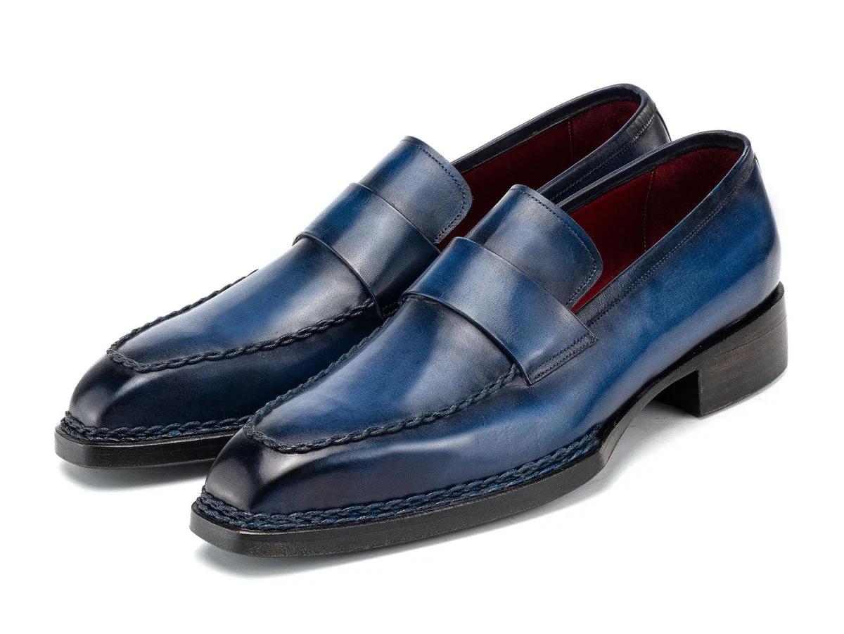 Paul Parkman Men's Norwegian Welted Loafers in Blue Patina - Image 6