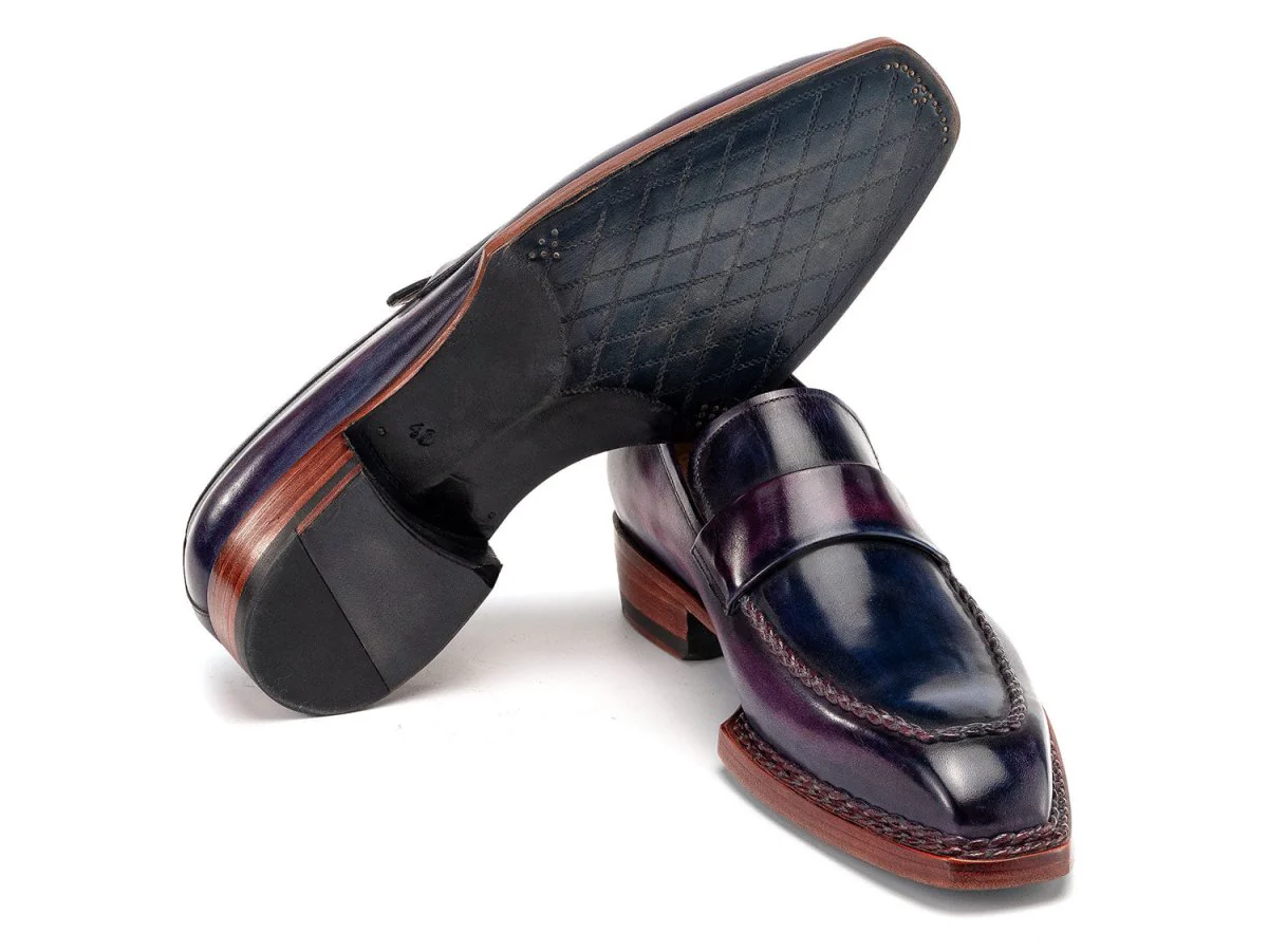 Paul Parkman Men's Norwegian Welted Loafers in Purple Patina - Image 3