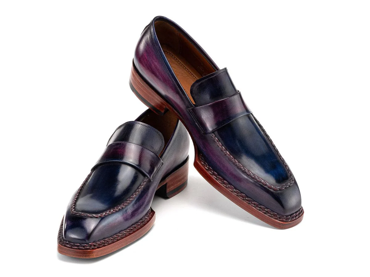 Paul Parkman Men's Norwegian Welted Loafers in Purple Patina - Image 4