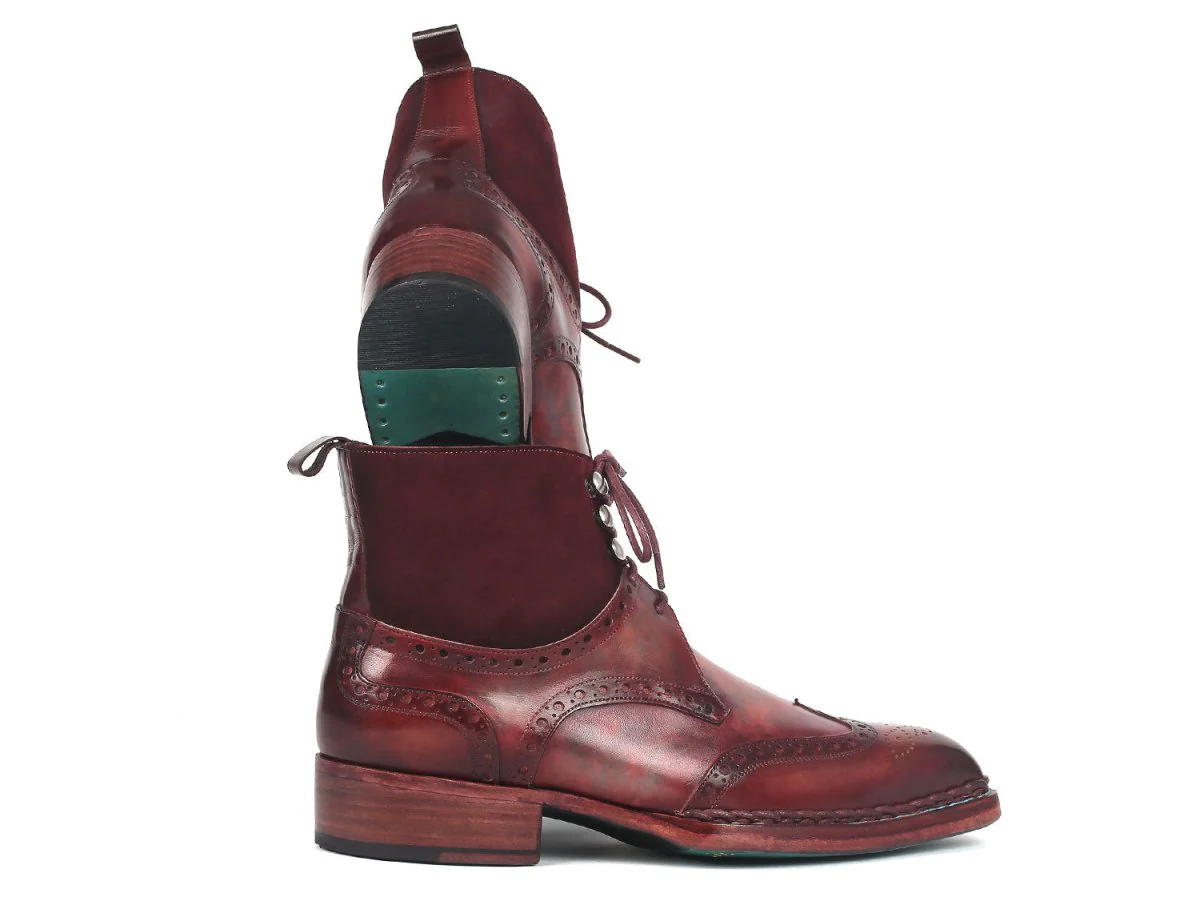 Paul Parkman Men's Norwegian Welted Wingtip Leather and Suede Boots (ID#8509-BUR) - Image 3