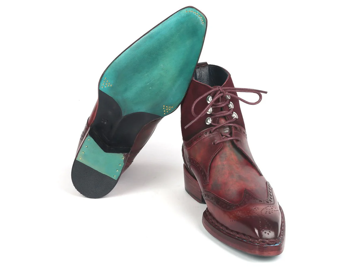 Paul Parkman Men's Norwegian Welted Wingtip Leather and Suede Boots (ID#8509-BUR) - Image 4