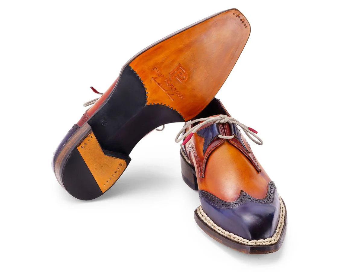 Paul Parkman Men's Norwegian Welted Wingtip Men's Dress Shoes in Blue and Camel - Image 3
