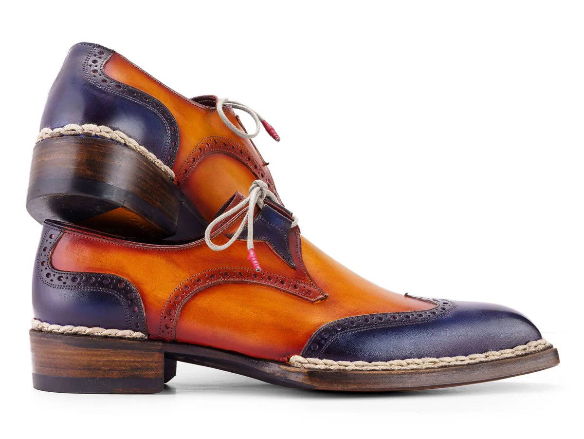 Paul Parkman Men's Norwegian Welted Wingtip Men's Dress Shoes in Blue and Camel - Image 4