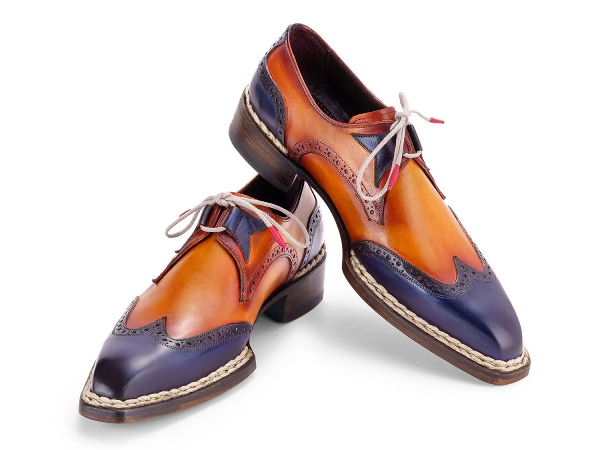 Paul Parkman Men's Norwegian Welted Wingtip Men's Dress Shoes in Blue and Camel - Image 5