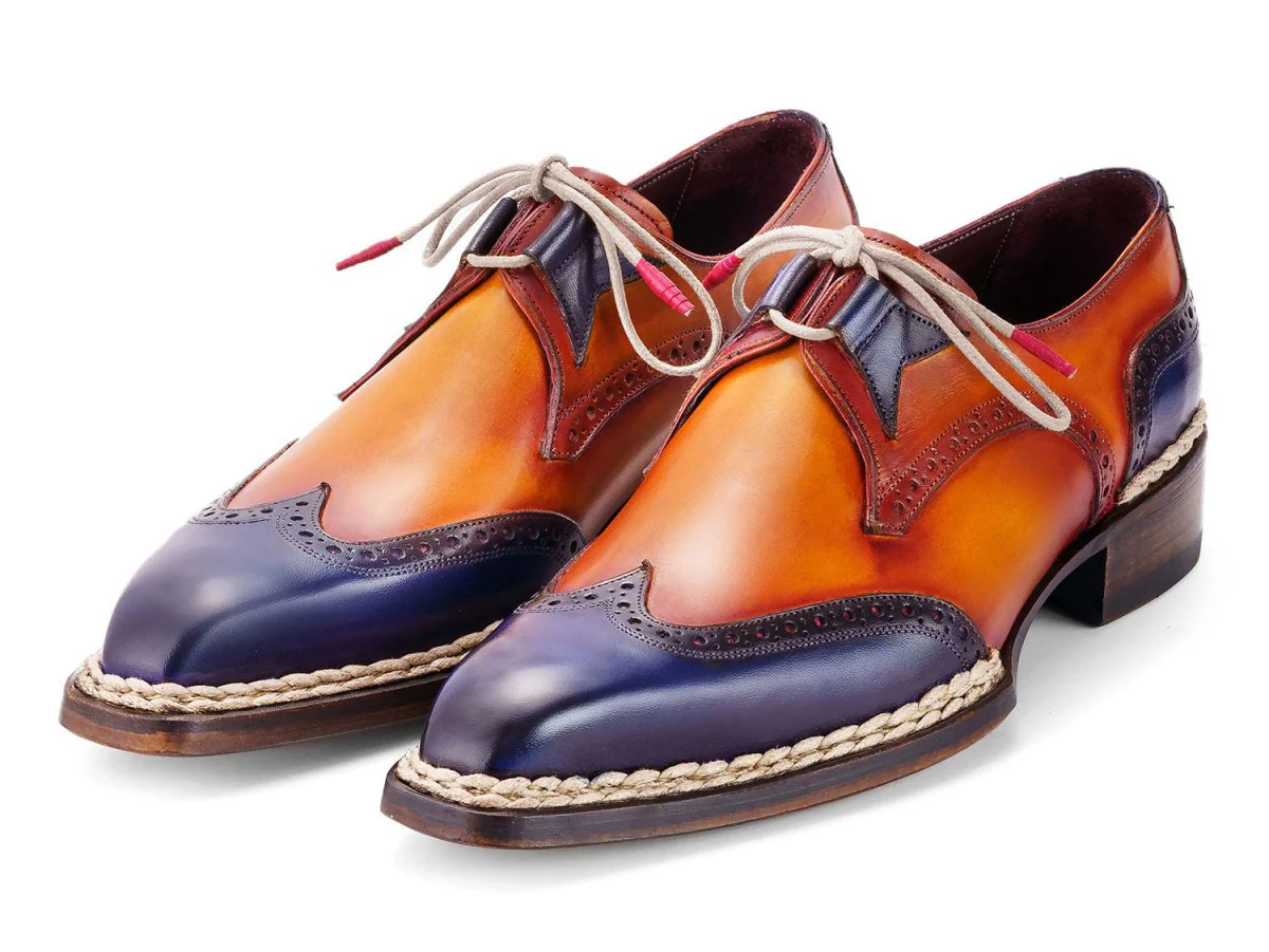 Paul Parkman Men's Norwegian Welted Wingtip Men's Dress Shoes in Blue and Camel - Image 6