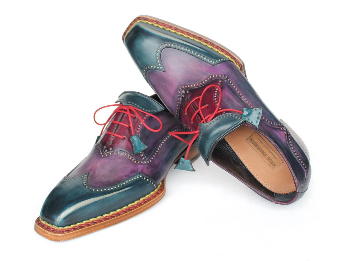 Paul Parkman Men's Norwegian Welted Wingtip Oxford Shoes in Purple and Blue - Image 2
