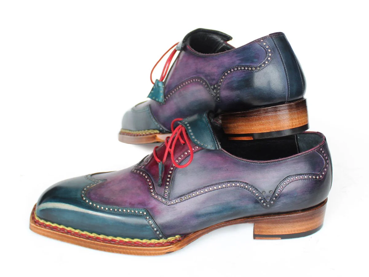 Paul Parkman Men's Norwegian Welted Wingtip Oxford Shoes in Purple and Blue - Image 3