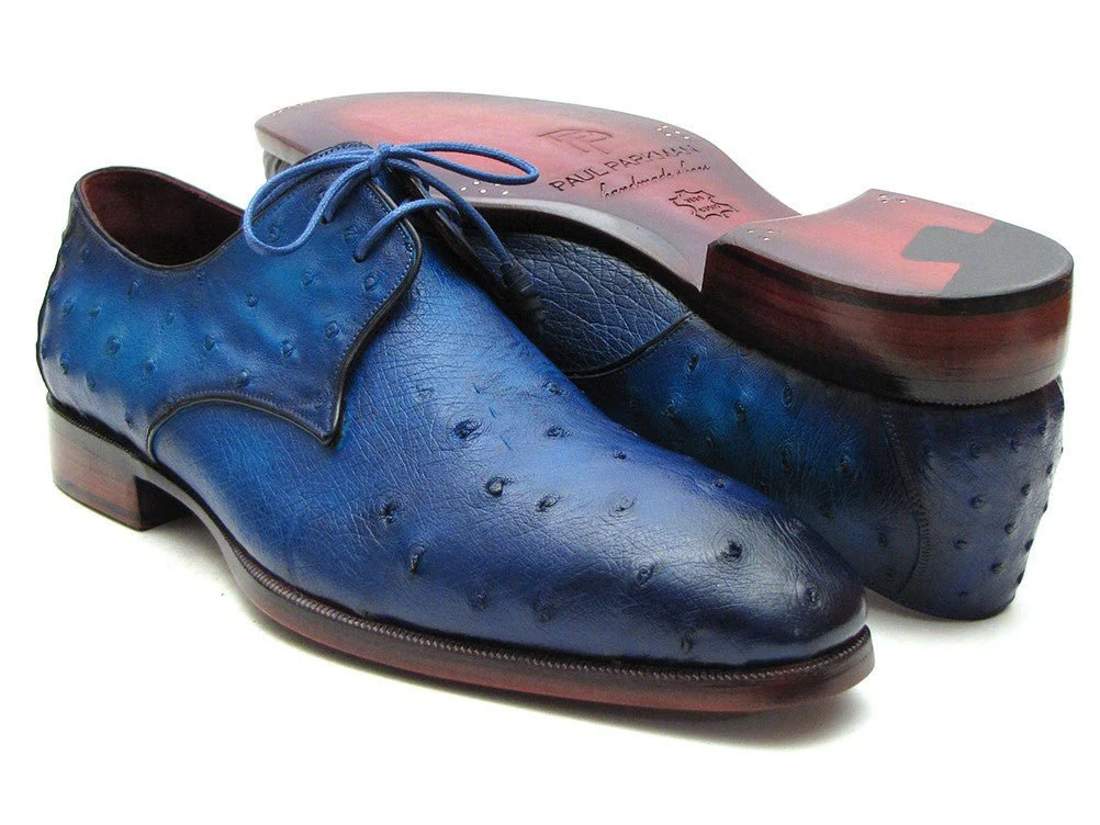 Paul Parkman Men's Ocean Color Genuine Ostrich Derby Shoes (ID#79V22) - Image 6