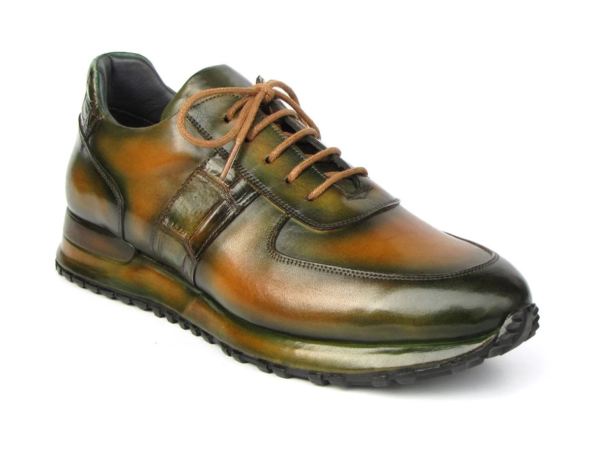 Paul Parkman Men's Olive Green Hand-Painted Sneakers (ID#LP208GRN) - Image 2