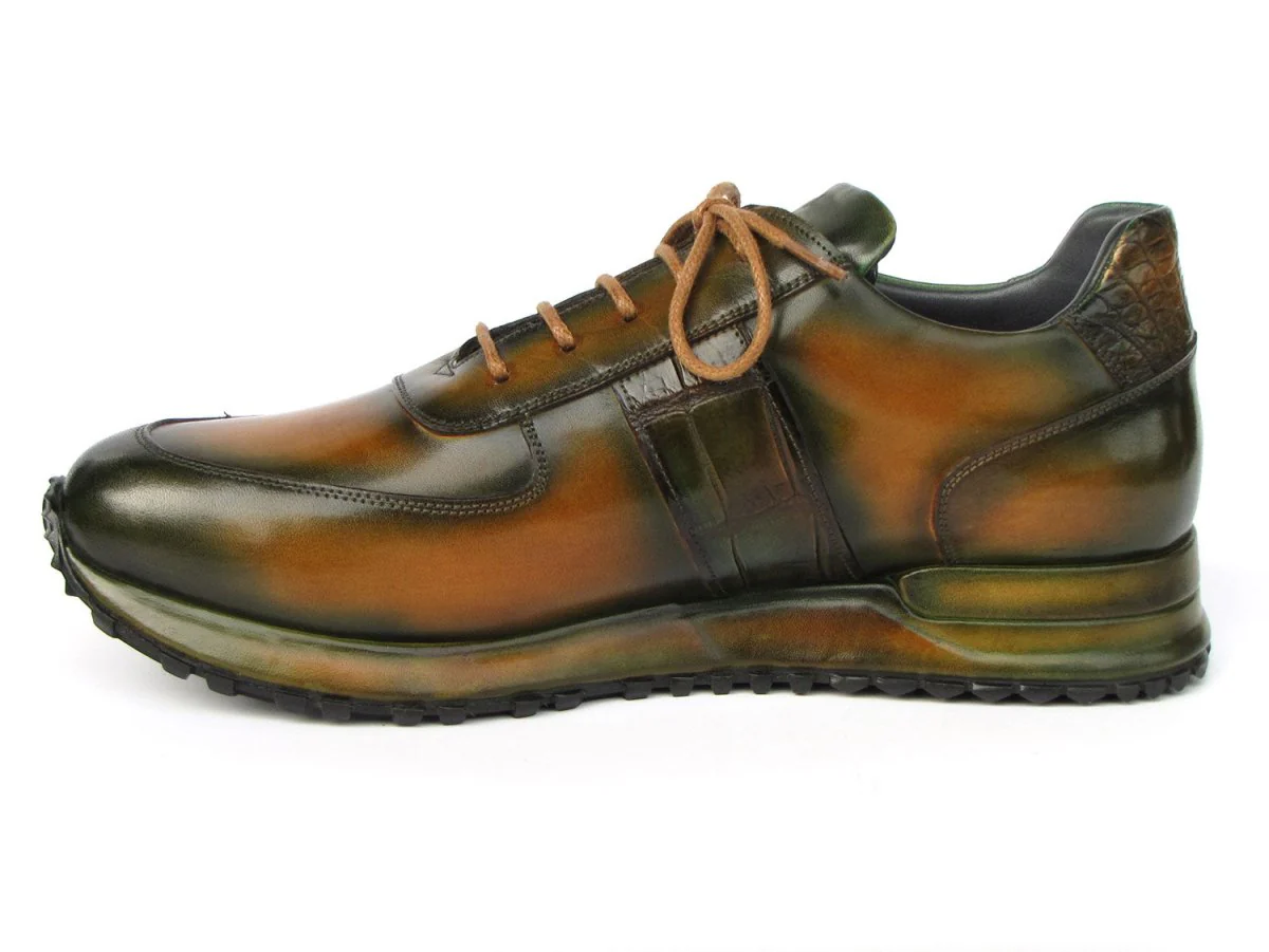 Paul Parkman Men's Olive Green Hand-Painted Sneakers (ID#LP208GRN) - Image 3