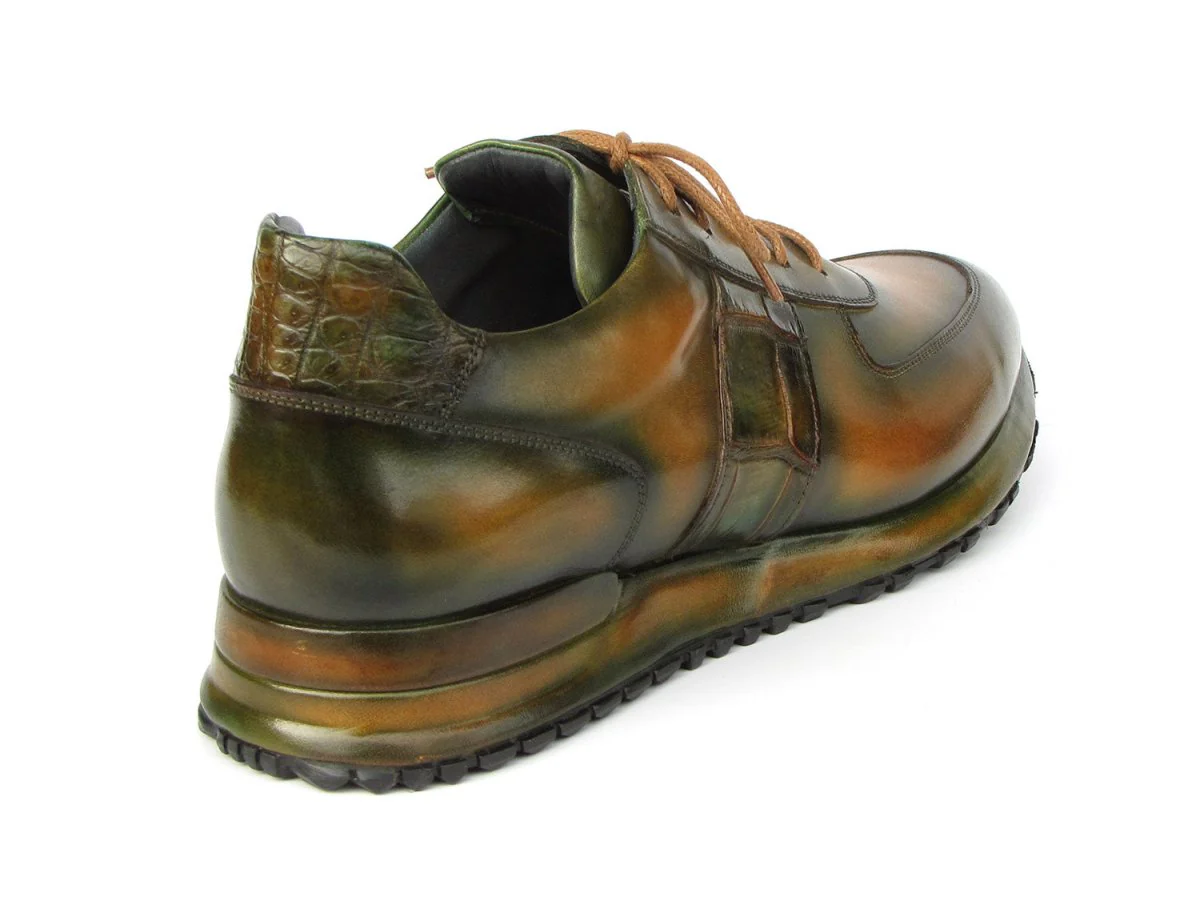 Paul Parkman Men's Olive Green Hand-Painted Sneakers (ID#LP208GRN) - Image 4