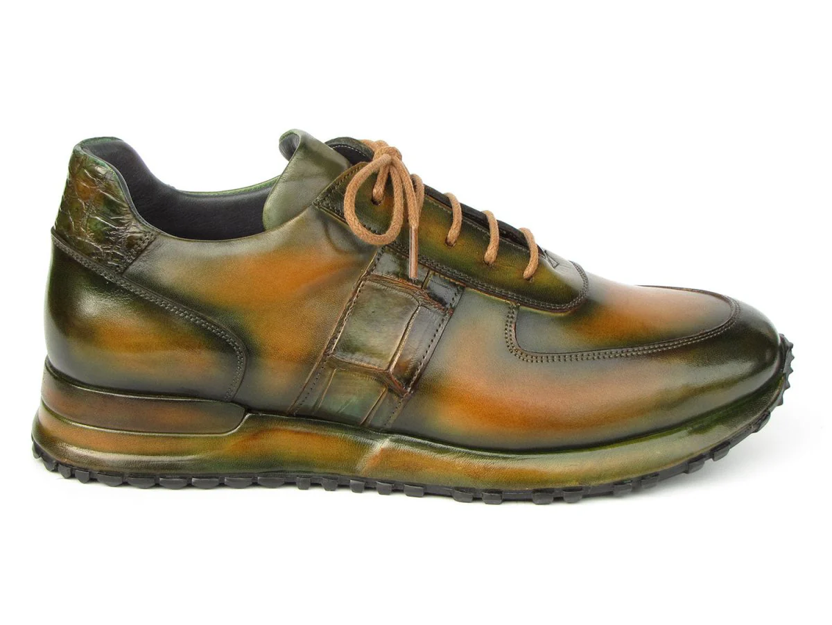 Paul Parkman Men's Olive Green Hand-Painted Sneakers (ID#LP208GRN) - Image 6