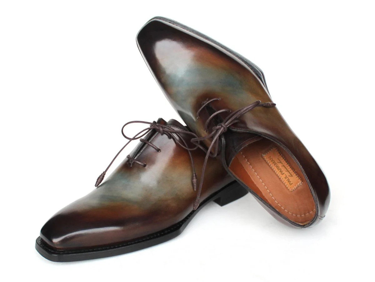 Paul Parkman Men's Patina Goodyear Welted Wholecut Oxfords in Brown and Blue - Image 2