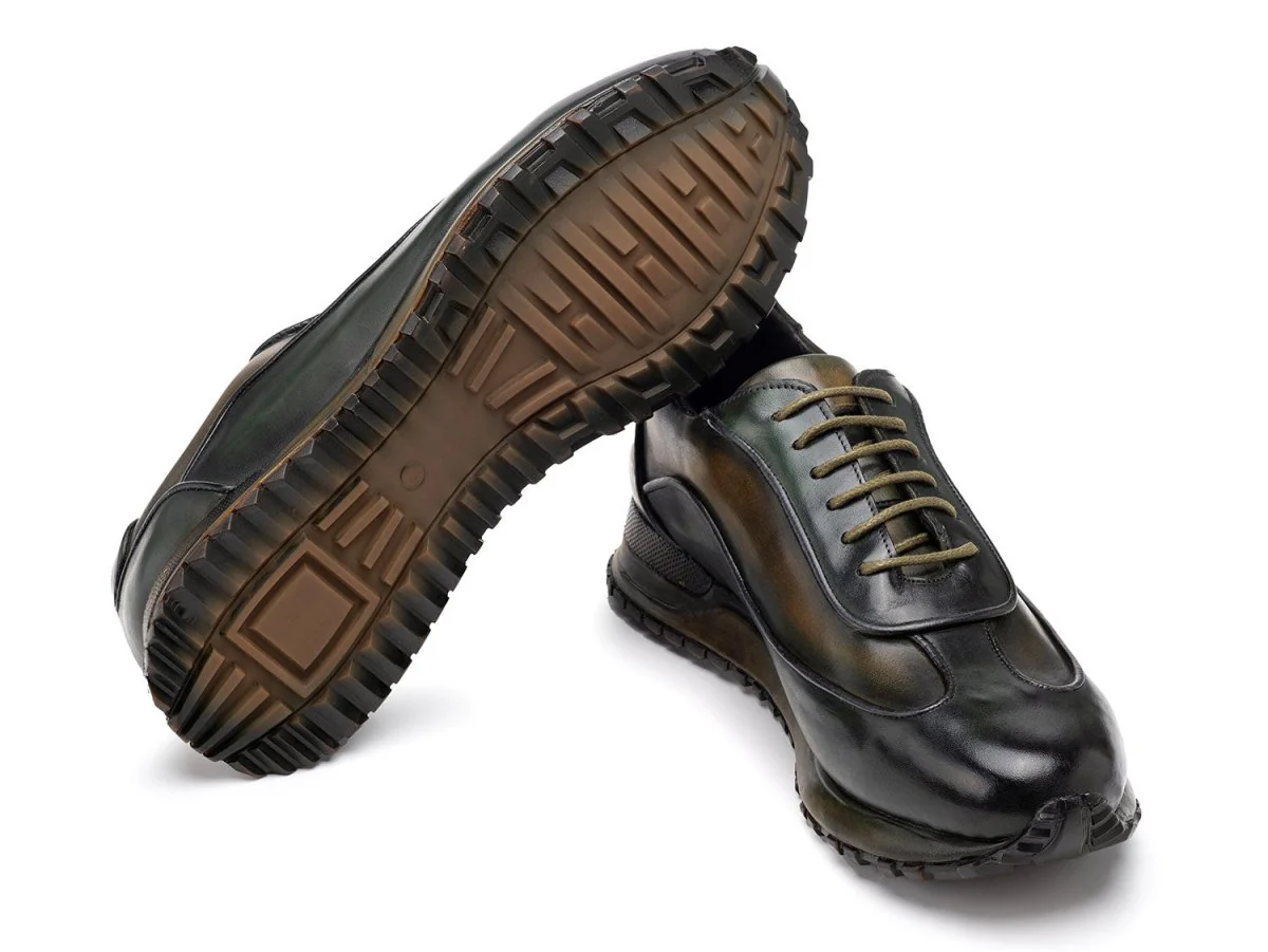 Paul Parkman Men's Patina Leather Sneakers in Green - Image 3